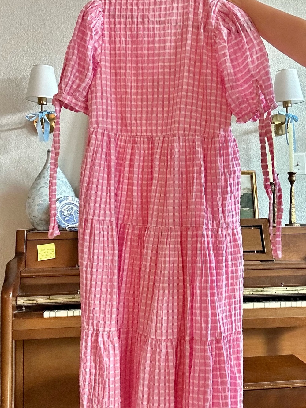 English Factory Pink Gingham Puff-Sleeve Maxi dress - Picture 3 of 3